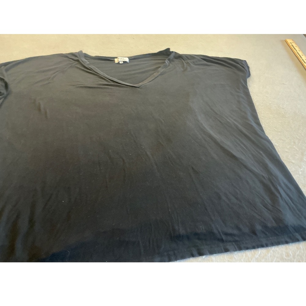 PIKO Black Bamboo‎ V-Neck Oversized Flowy Short Sleeve Top Size Med T2801